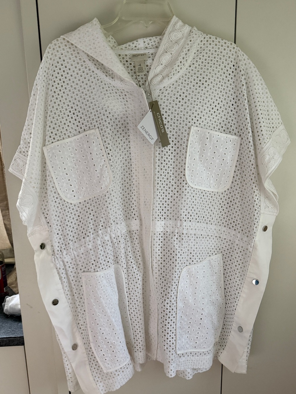 NWT Chico’s Zenergy Eyelet Hooded Anorak Jacket, Optic White, XXL/20; $129 - Picture 6 of 15